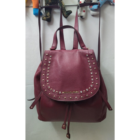 Michael Kors Burgundy Pebbled Leather Crystal Studded Drawstring Backpack main image 14